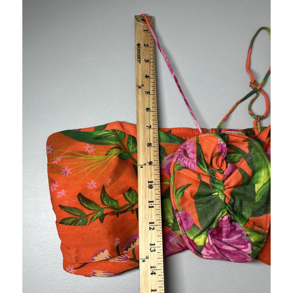 Farm Rio Crop Top XL Floral Romantic Garden Bandeau Strappy Smocked Colorful - Picture 5 of 9
